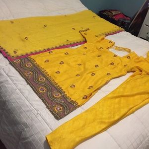 Stunning Yellow Pijami Churidar Suit